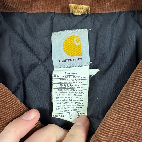 VTG Carhartt Workwear Jacket Brown Quilted Lined Corduroy Collar Men USA Size XL - Picture 6 of 15